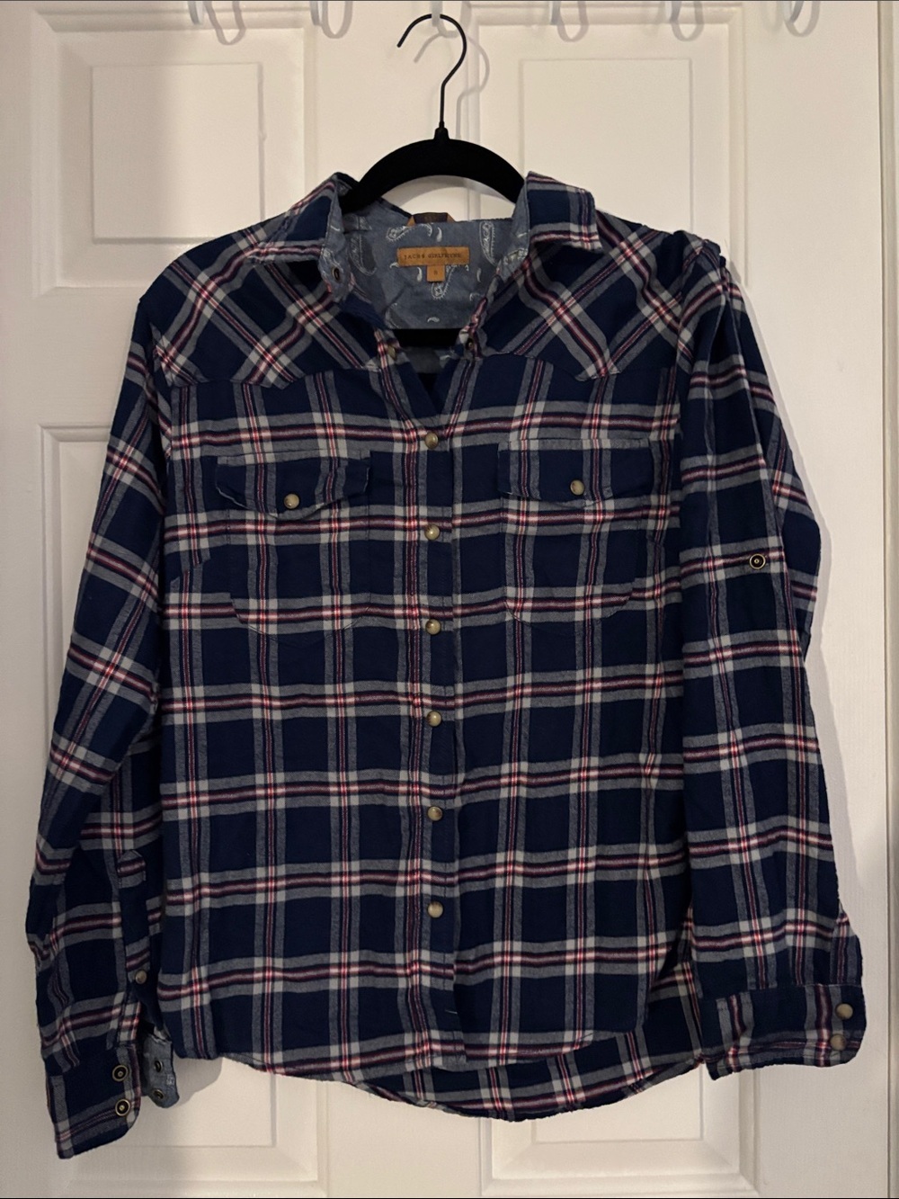 Jachs Girlfriend Navy Paisley Button-Up Shirt with Red Trim
